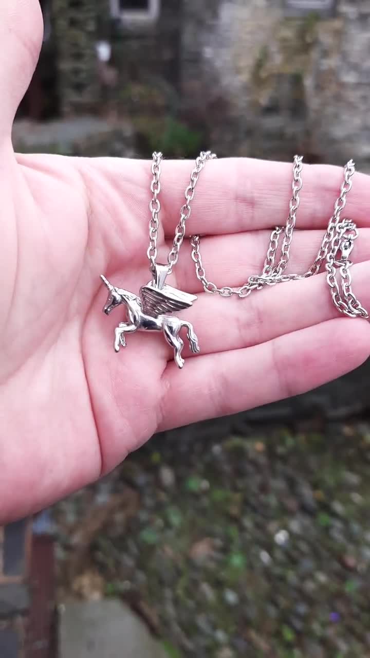 Unicorn pendant necklace, flying horse, pegacorn pendant, silver unicorn,  mythical charm