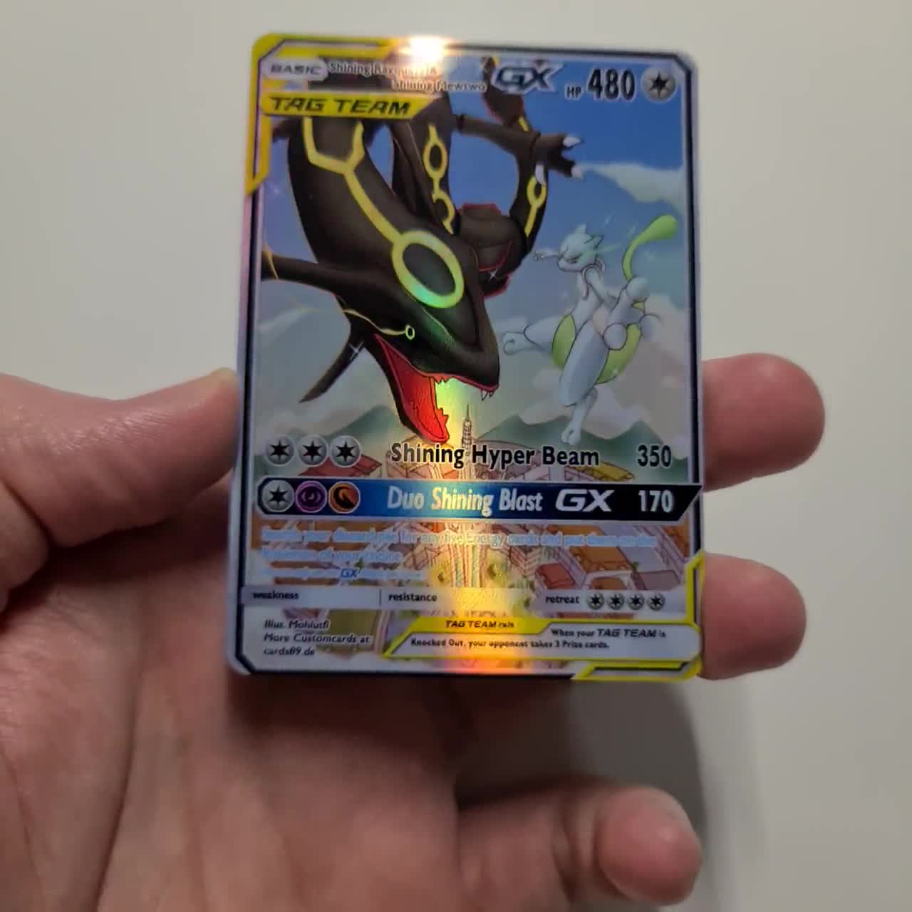 Holo Tagteam Shining Rayquaza and Shining Mewtwo Poke Custom 