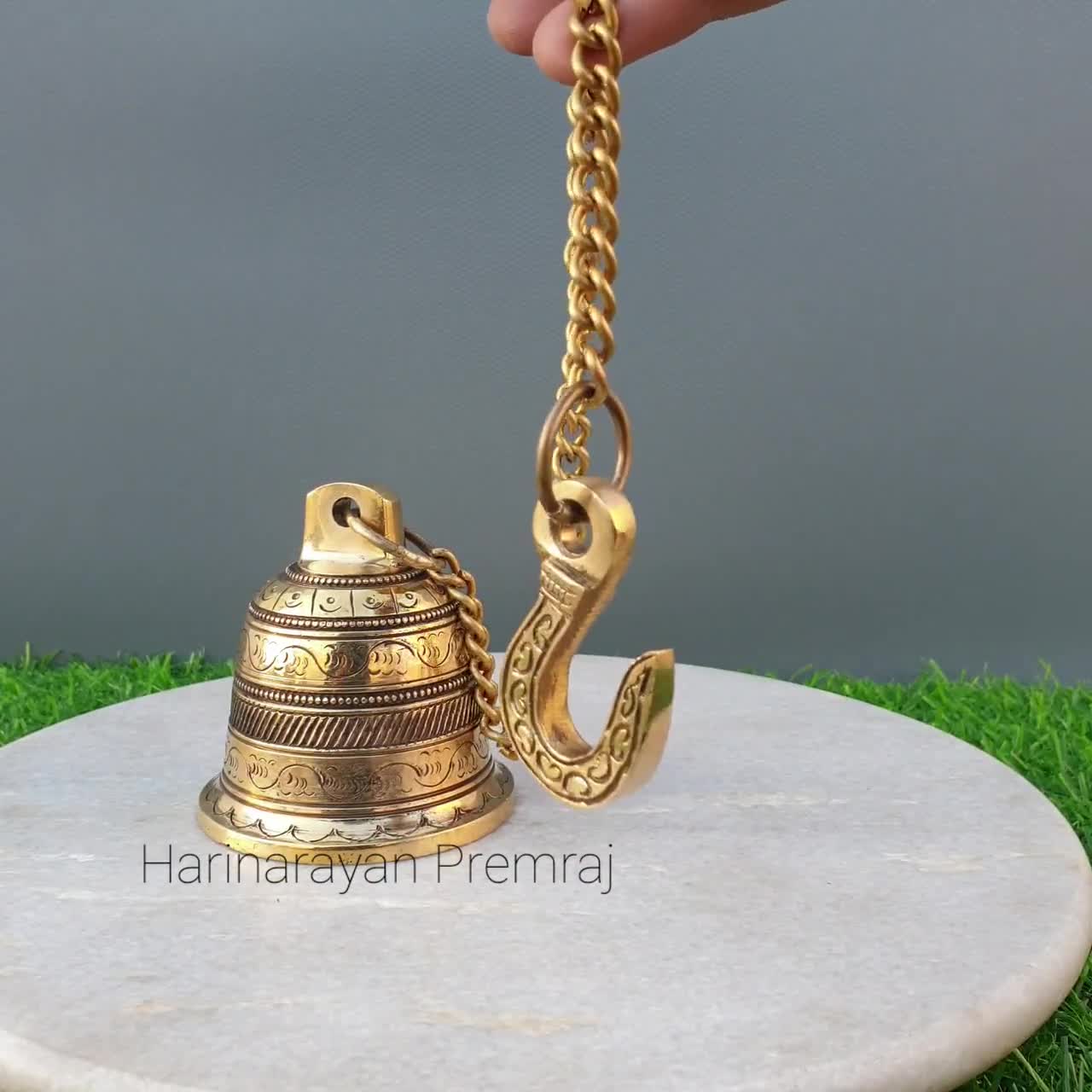 Purpledip Temple Hanging Bell : Small Bell for Home Temple, Door, Hallway  Chain Length 15 inch(10783)