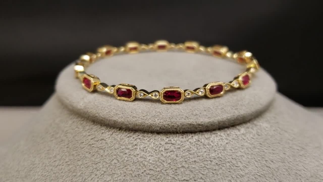 ルビーブレスレット ルビーブレスレット、14Kルビー＆ダイヤモンドブレスレット、14K