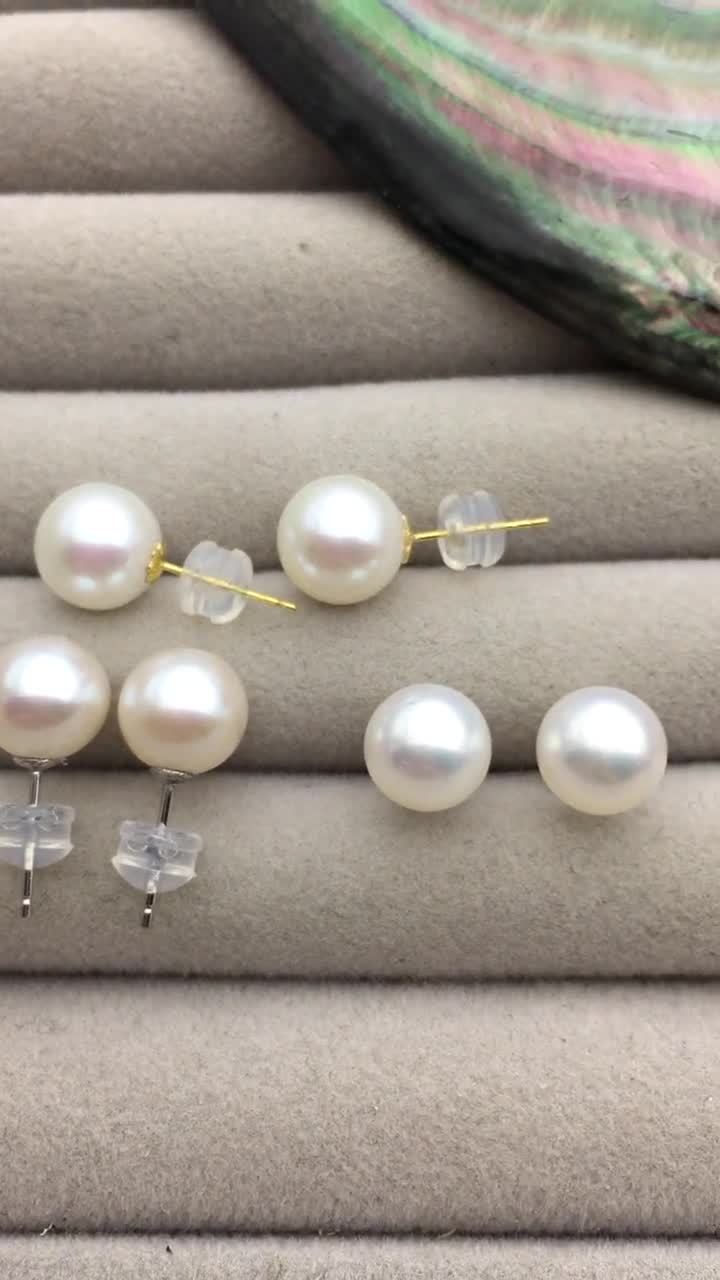 AAA 8.5-9mm White Round Fresh Water pearl stud earrings,18k/silver  Gold-Bridal Earrings-Wedding Jewelry-Bridal jewelry-Birthday gift,SE3-090