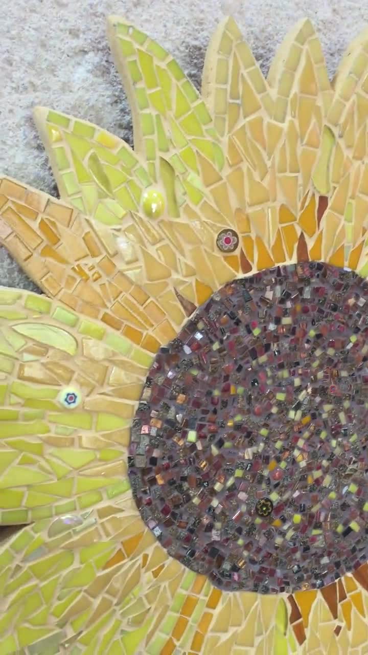 Flower Wall Art, Sunflower Garden Decor, Flower Mixed Media, Wall Hanging,  Garden Ornament, Flower Mosaic for Garden, Yard Art, Garden Art 