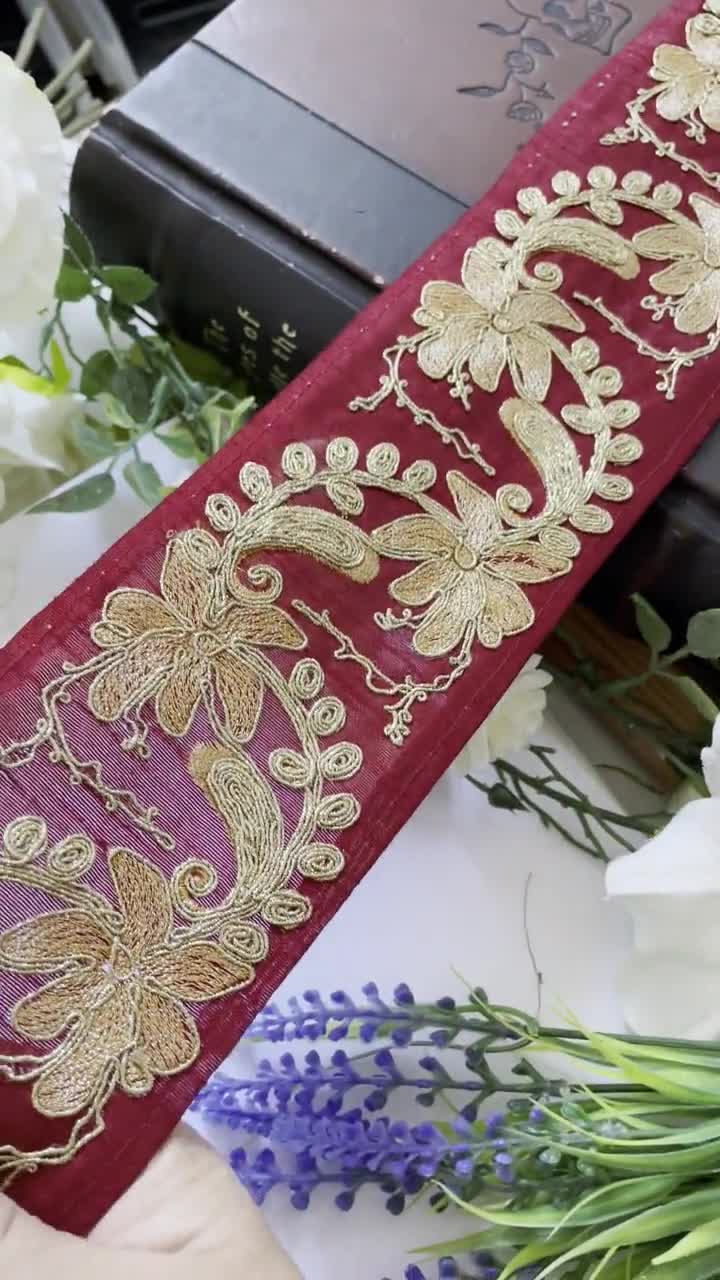 1 Yard / 9.5 Yards Marrone Oro rosa indiano Zari paillettes ricamato  velluto pizzo Finitura, bordo, Sari bordo, pizzo Dupatta, artigianato,  tessuto pizzo -  Italia