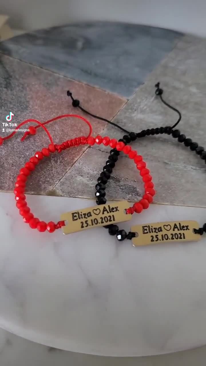 Pulsera personalizada para parejas para mujeres y hombres, pulseras con  nombre personalizado grabadas con palabras de promesa, pulseras trenzadas