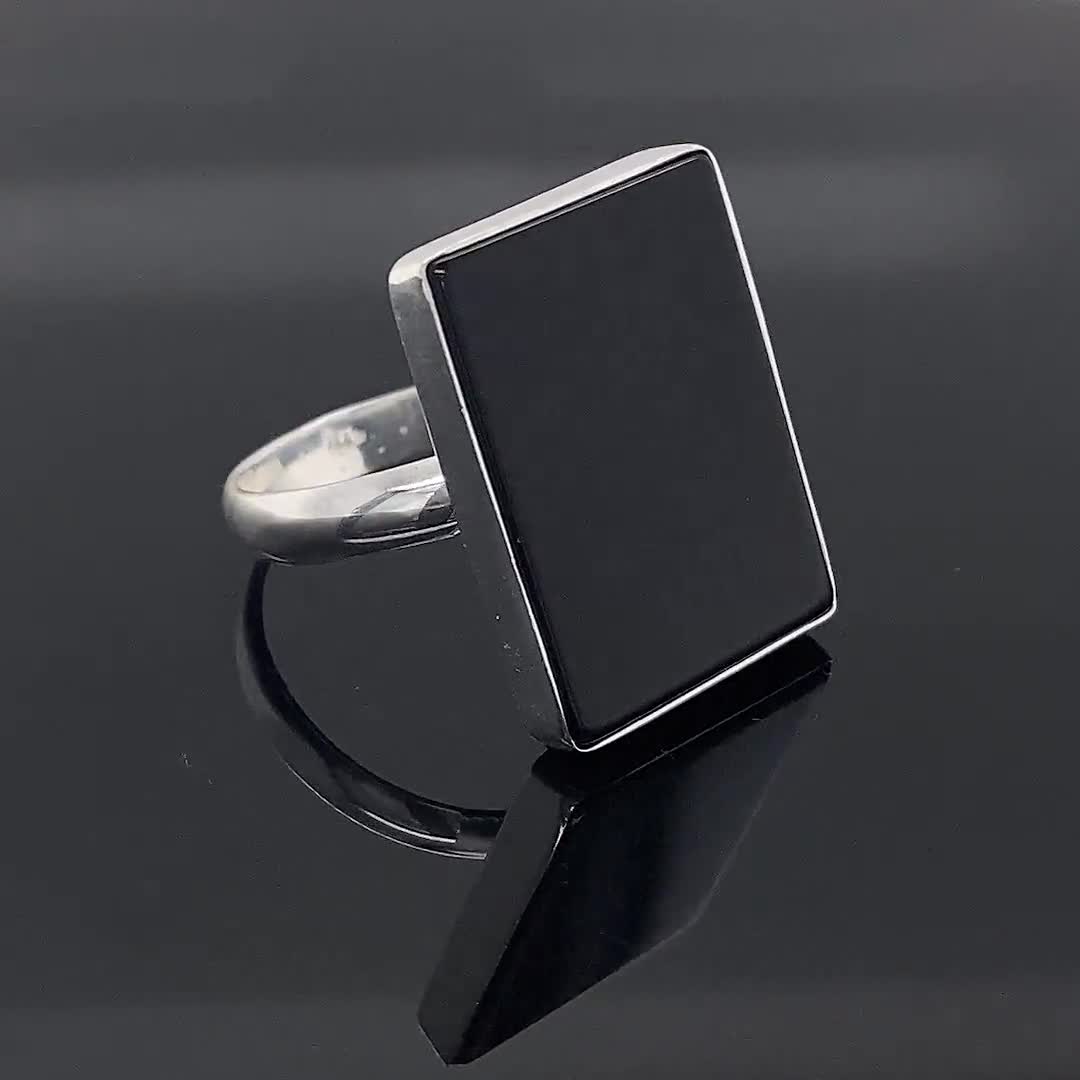 Rectangular Black Stone Ring Black Onyx Ring Rectangle Onyx Ring