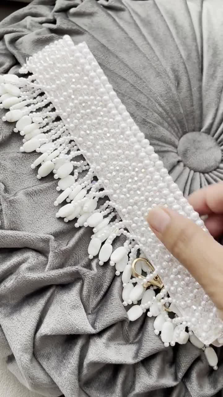 Indian White Crystal Pearl Crystal Embellished Hand Embroidered