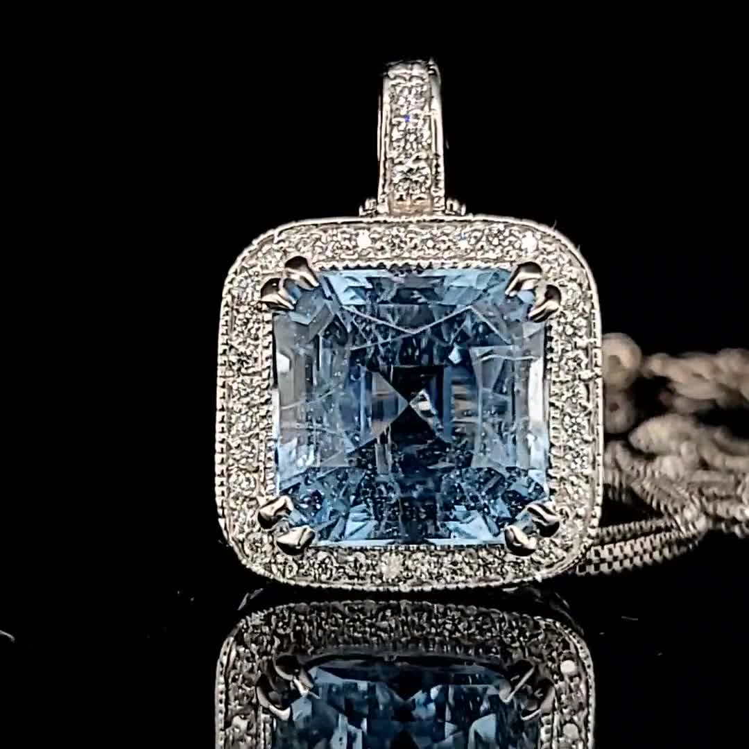 14.19ct.14k White Gold Pendant Natural Sky Blue Aquamarine