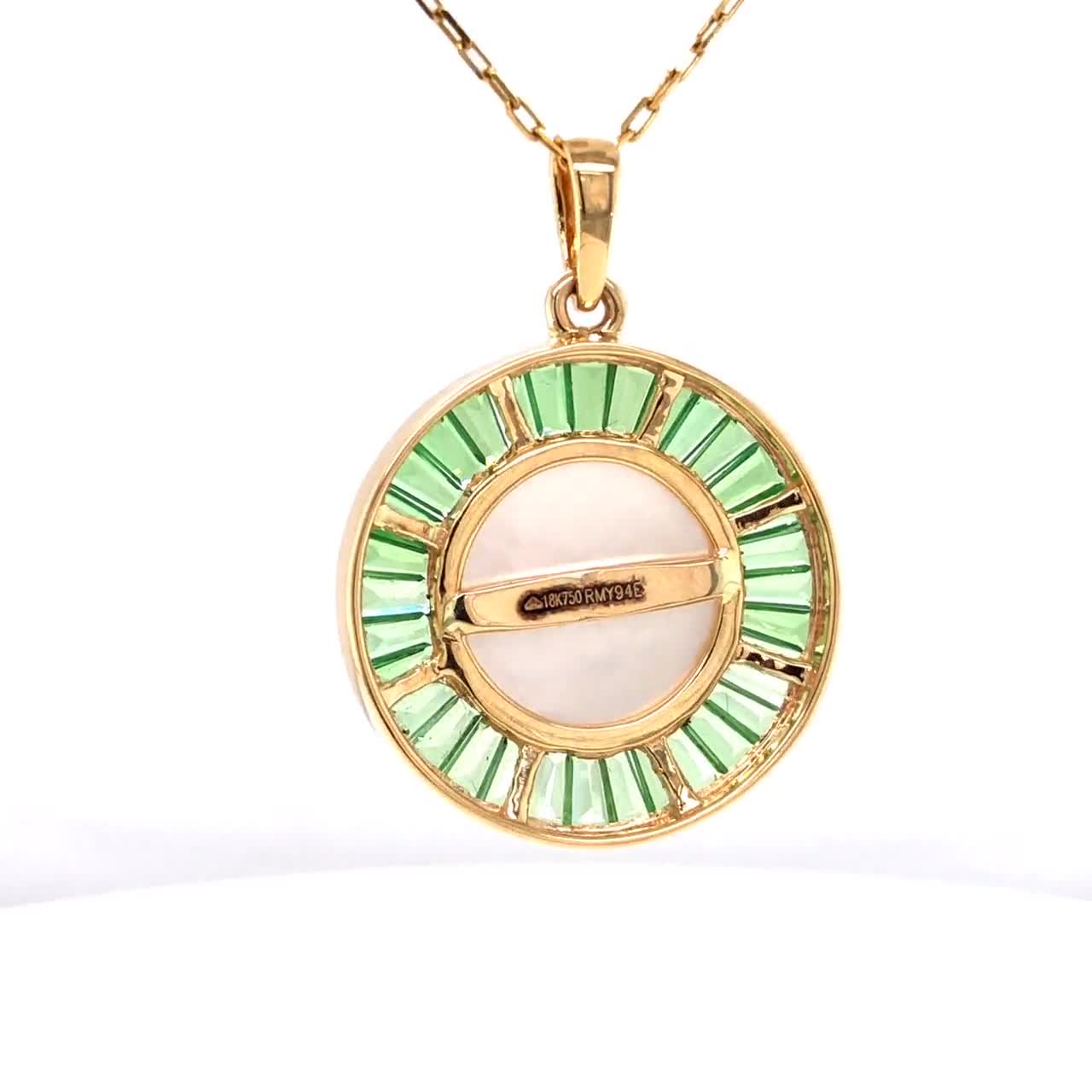18K Gold Tsavorite Mother of Pearl Flower Pendant - Yellow Sapphire Accent video poster