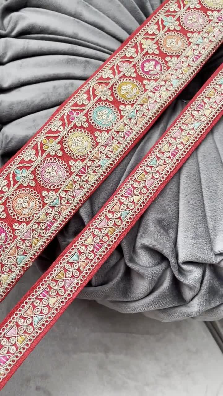 3 Yard Floral Embroidered Trim Embellishment Saree Ribbon Sewing Embroidery  Cushions DIY Crafting Border Indian Wedding Dress Trimmings