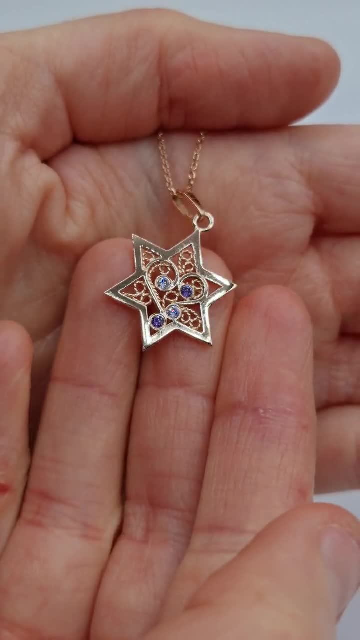 14K Rose Gold Filigree Jewish Star of David Necklace