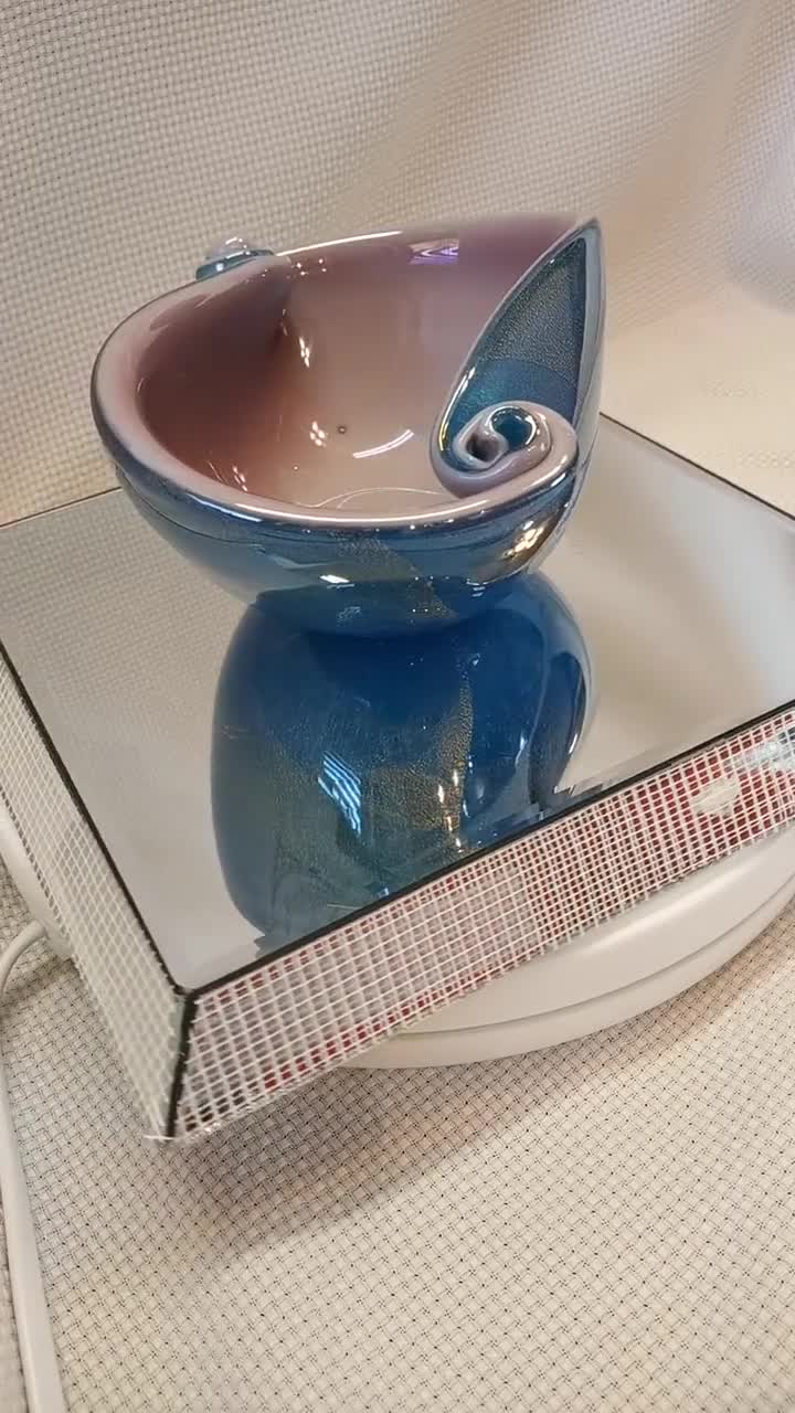 Alfredo Barbini Murano Glass Shell Dish, Blue Gold Flecked Outside