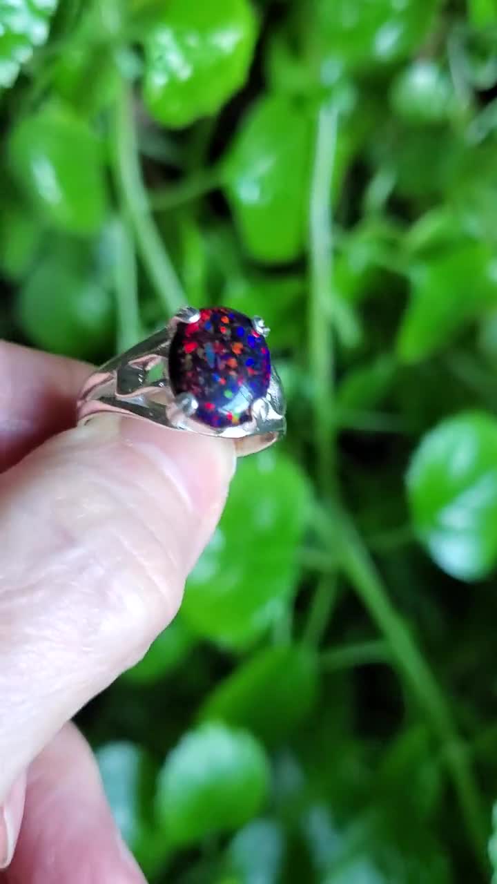 Black Cherry Opal Men's/unisex Ring, See Incredible Cherry Fire on