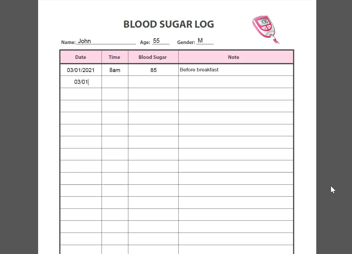 Blood Sugar Log Simple Version Diabetes Printable, Blood Sugar Tracker,  Diabetic Log, Diabetes Tracker, Editable PDF Download, Glucose Log