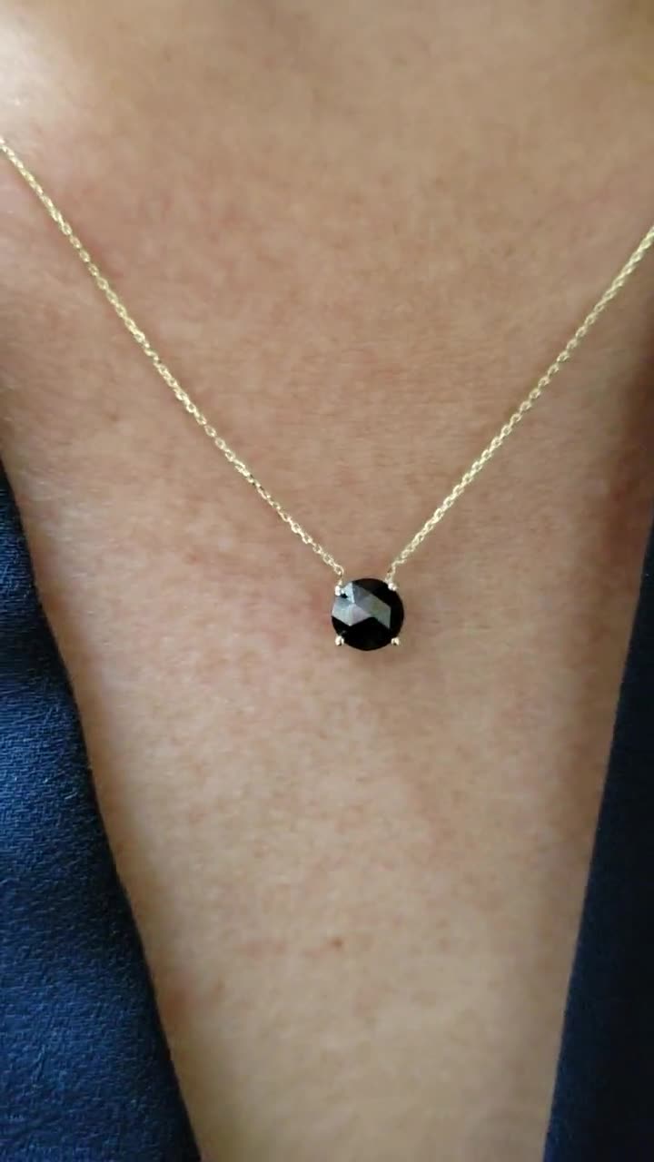 0.60 Ct Rose Cut Black Diamond Necklace, 14K Gold Black Diamond Necklace,  Genuine Rose cut Black Diamond Necklace
