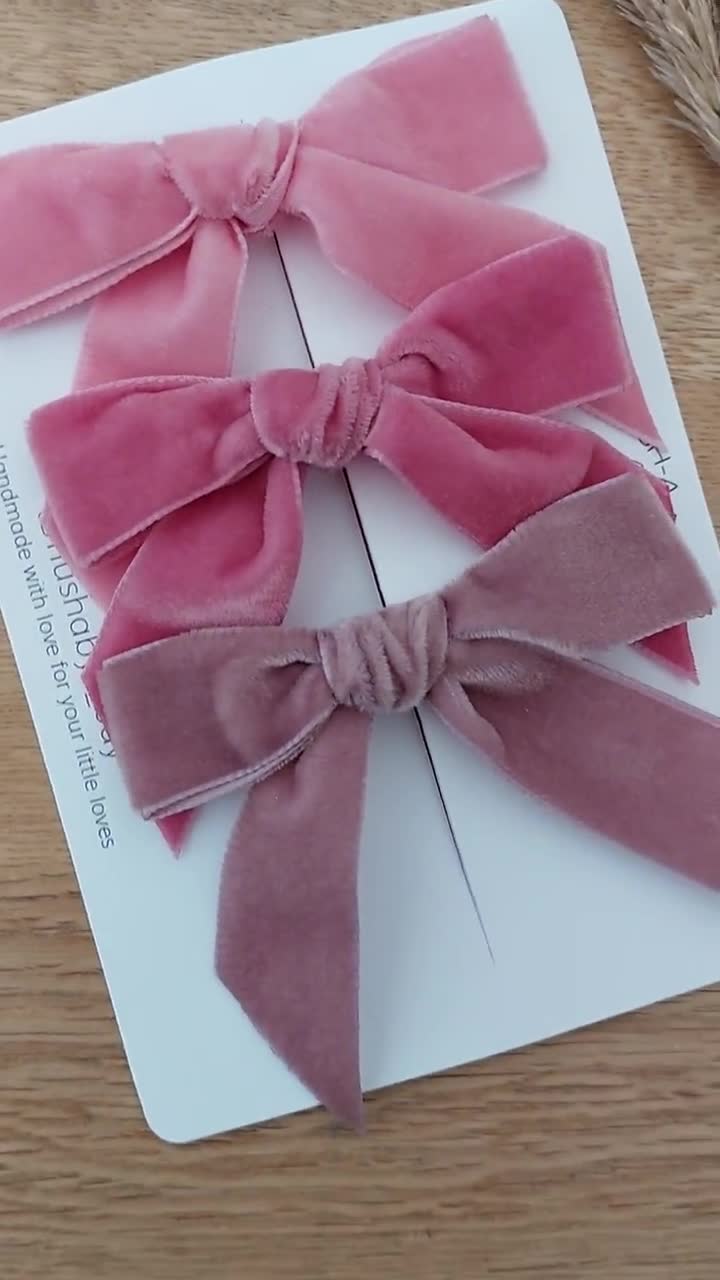 Pink Velvet Hair Bows, Pink Hair Bows, Velvet Bows, Pink Bow, Baby Bows,  Toddler Hair Bows, Girls Hair Bows, Valentines Hair Bows 