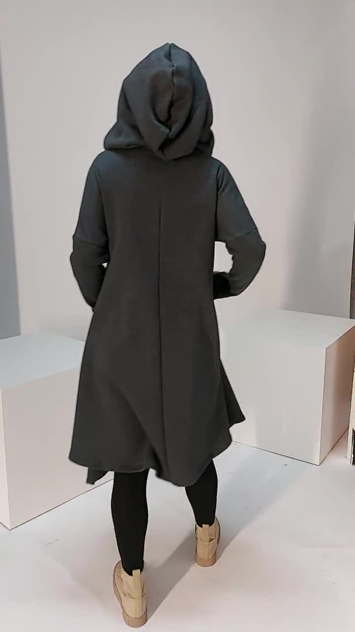 Hooded Cyberpunk Jacket, Oversized Gothic Hoodie, Asymmetrical