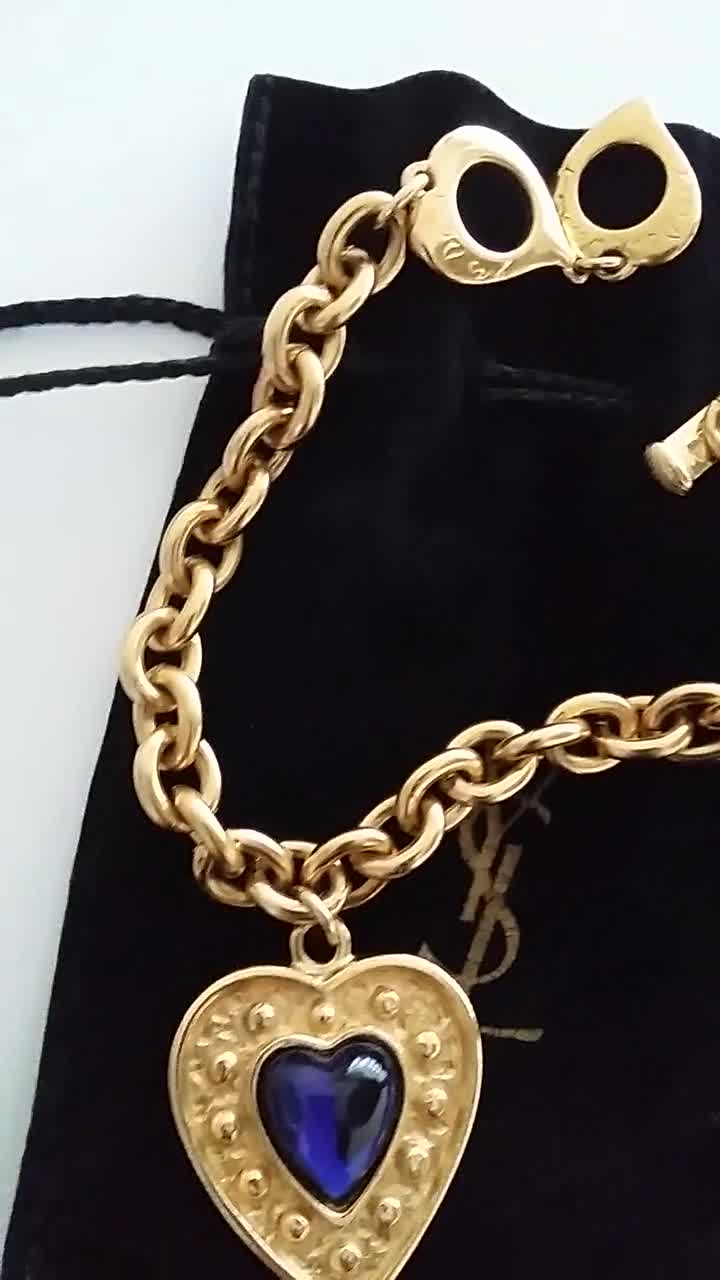 YVES SAINT LAURENT Vintage Blue Heart Charm Bracelet - Etsy