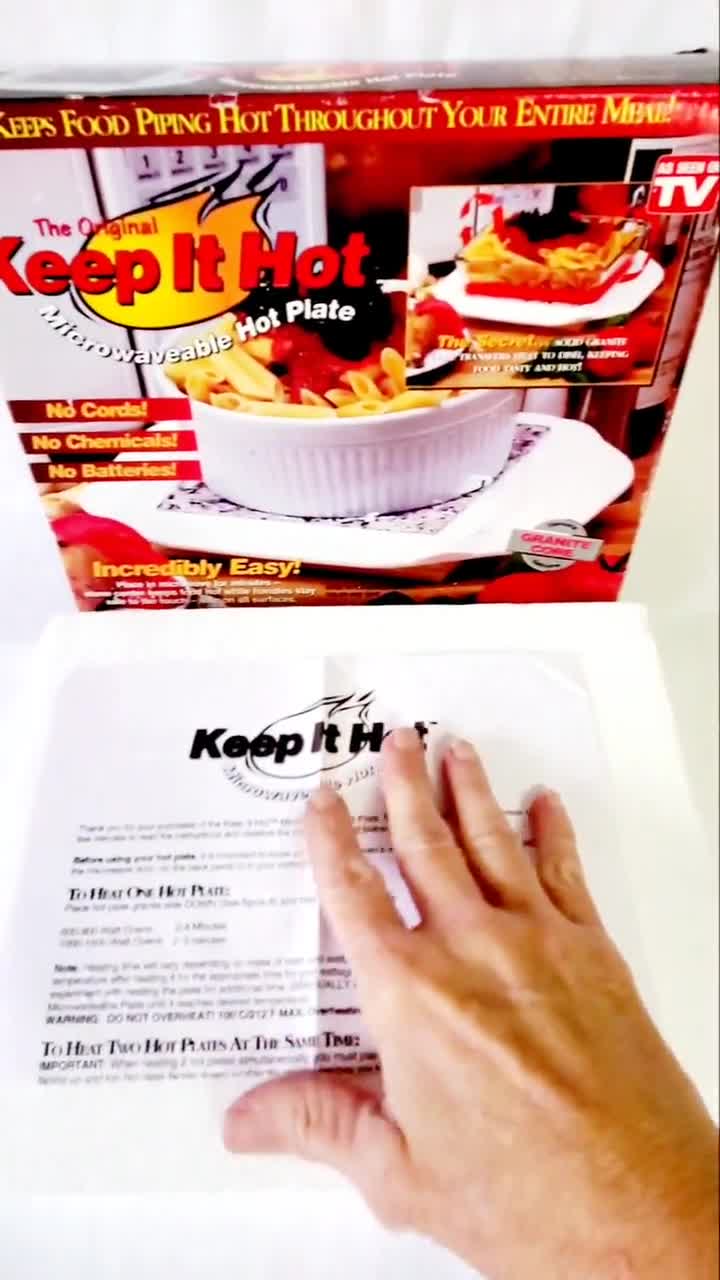 The Original KEEP IT HOT Microwaveable Hot Plate is New in Box. Solid  Granite Center, Safe Touch Handles, Insulated Base, Use Anywhere. Fab 