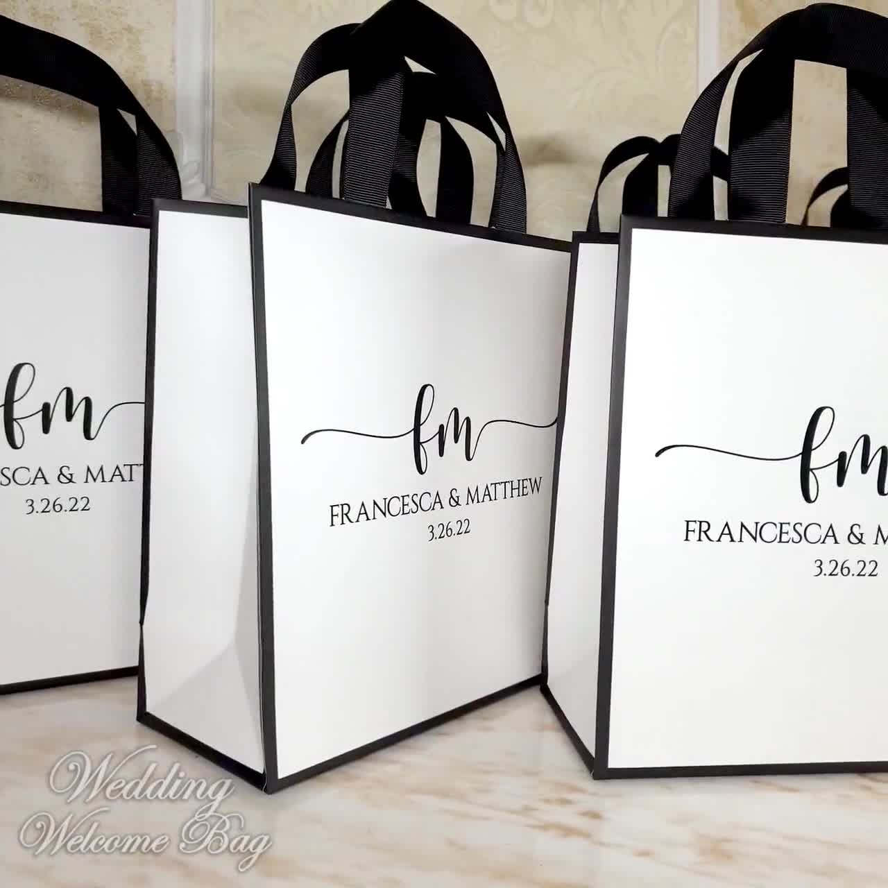 Buy Welcome Gift Bags With Ribbon and Name Custom Hotel Bags-elegant Paper  Hotel Bags Out of Town Bags-black & White Wedding Bags Gift Bags Online in  India - Et…