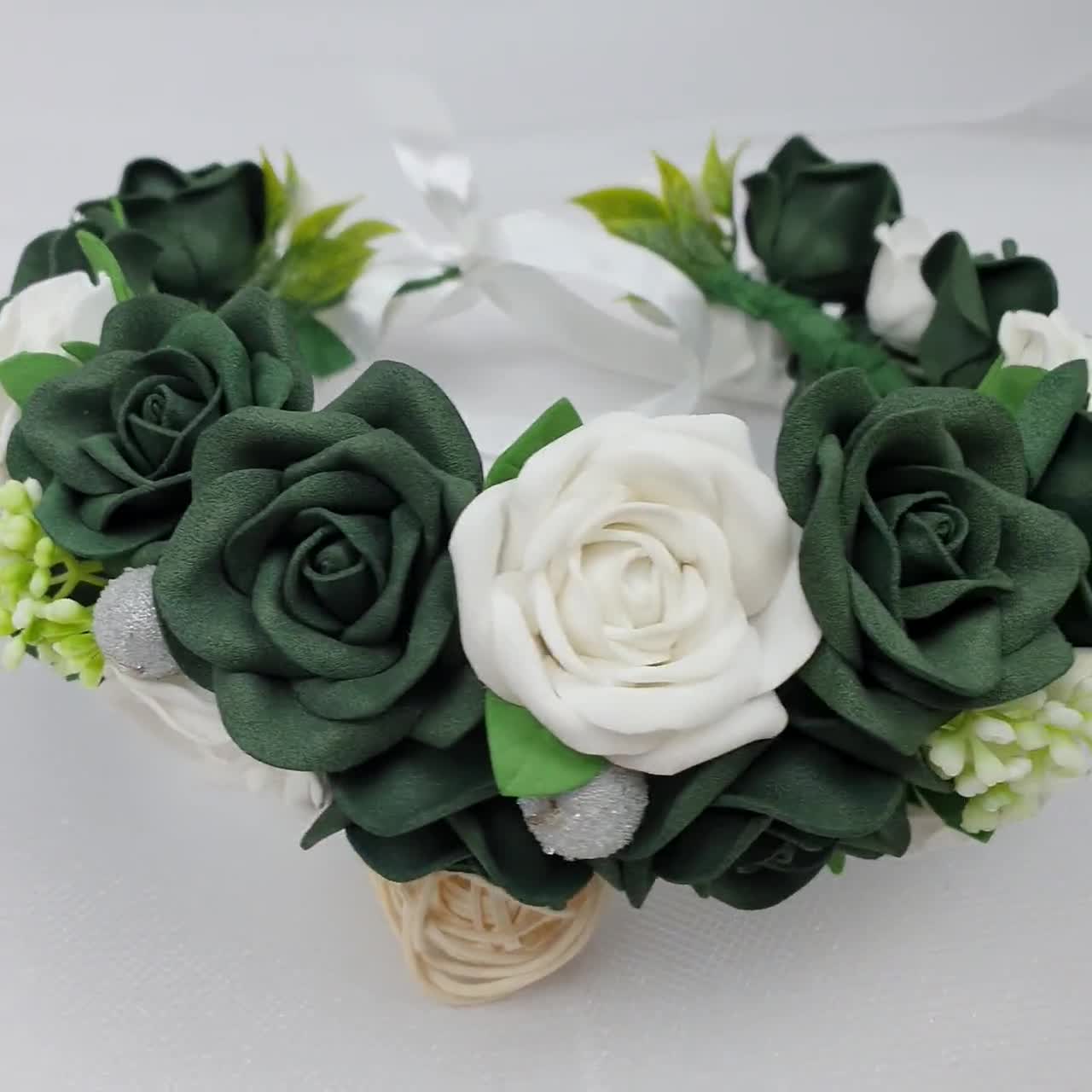 Corona de flor verde esmeralda Corona de niña de flor verde Corona de flor  de boda Corona de flor adulto Corona floral nupcial Corona floral nupcial  blanca -  México