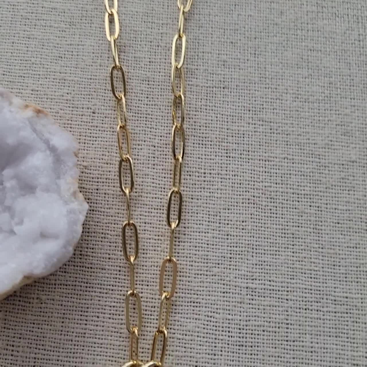 Double Carabiner Clasp Necklace, Gold Necklace, Gold Link Necklace, Gold  Carabiner Lock Necklace, Paperclip Link Chain Necklace,24kt 
