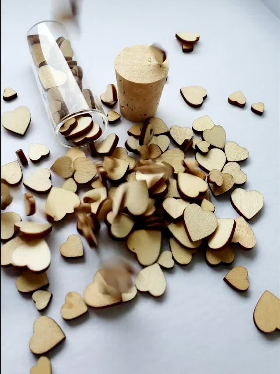Doble corazón de madera, decoración dispersa corazones de  boda B3cm 72 piezas-06648