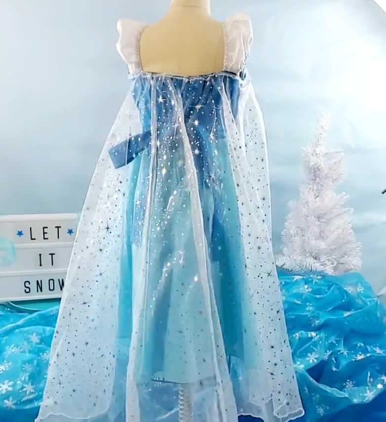 2019 New Release Girls Frozen 2 Elsa White Costume Dress with Cape
