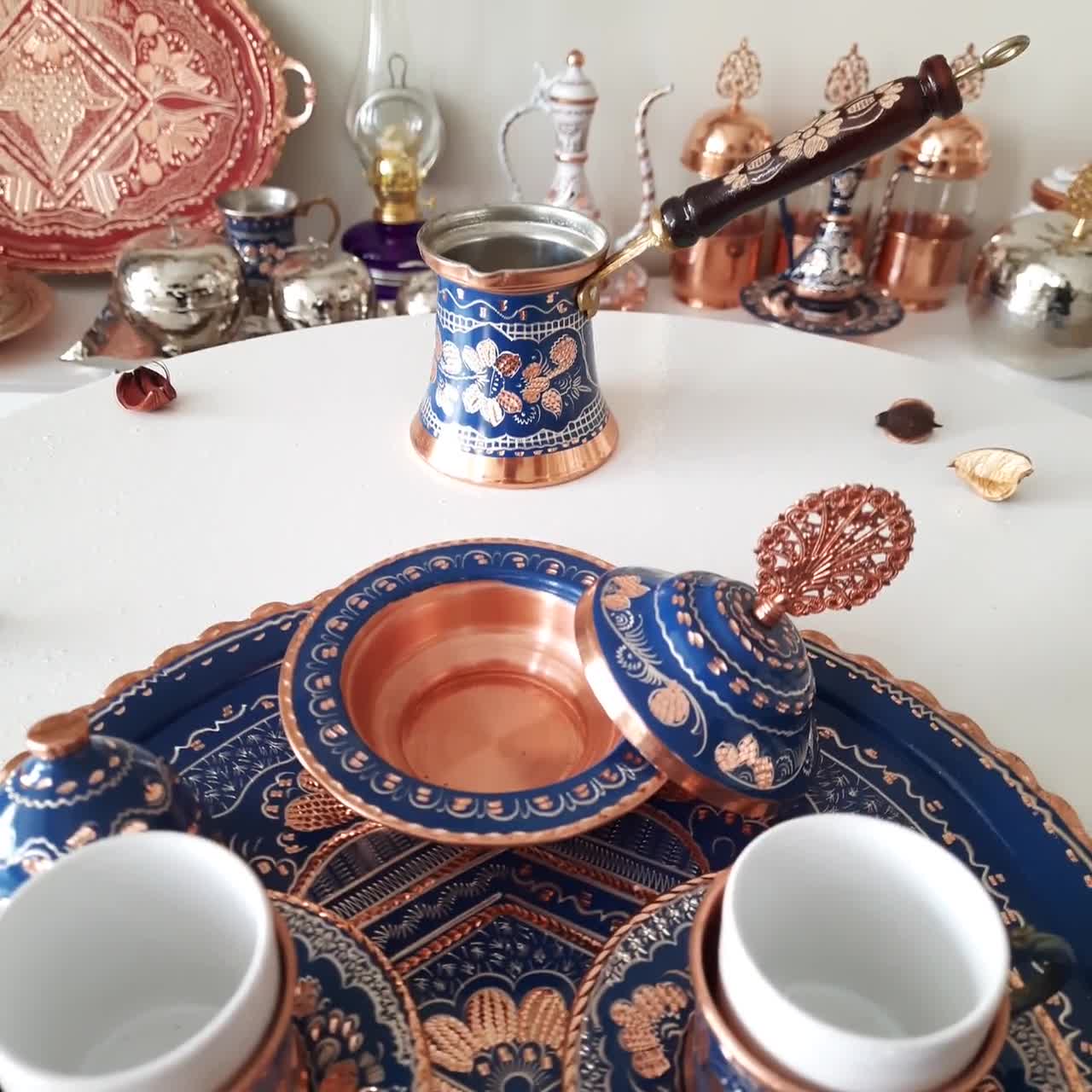 Set da caffè turco, set da caffè arabo, set di tazze da caffè turco,  caffettiera in rame, idee regalo in rame, regali di anniversario, regalo di  inaugurazione della casa -  Italia