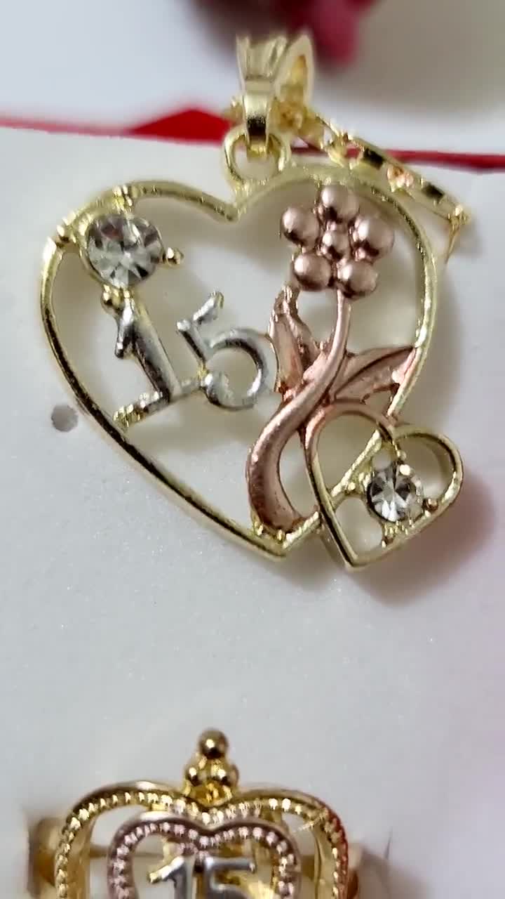 Gold plated earrings heart shape/ Aretes de oro laminado-Pink - Earrings, Facebook Marketplace