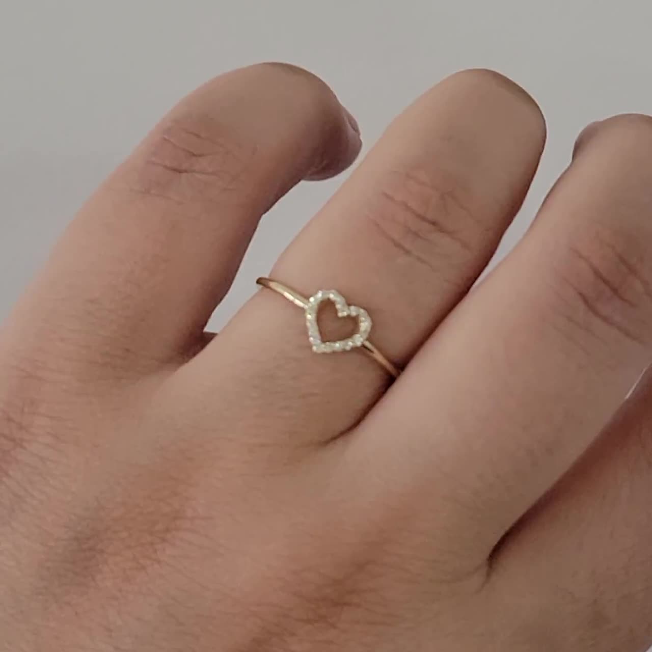 Large Open Heart Ring Women Solid 14K Real Gold Minimalist