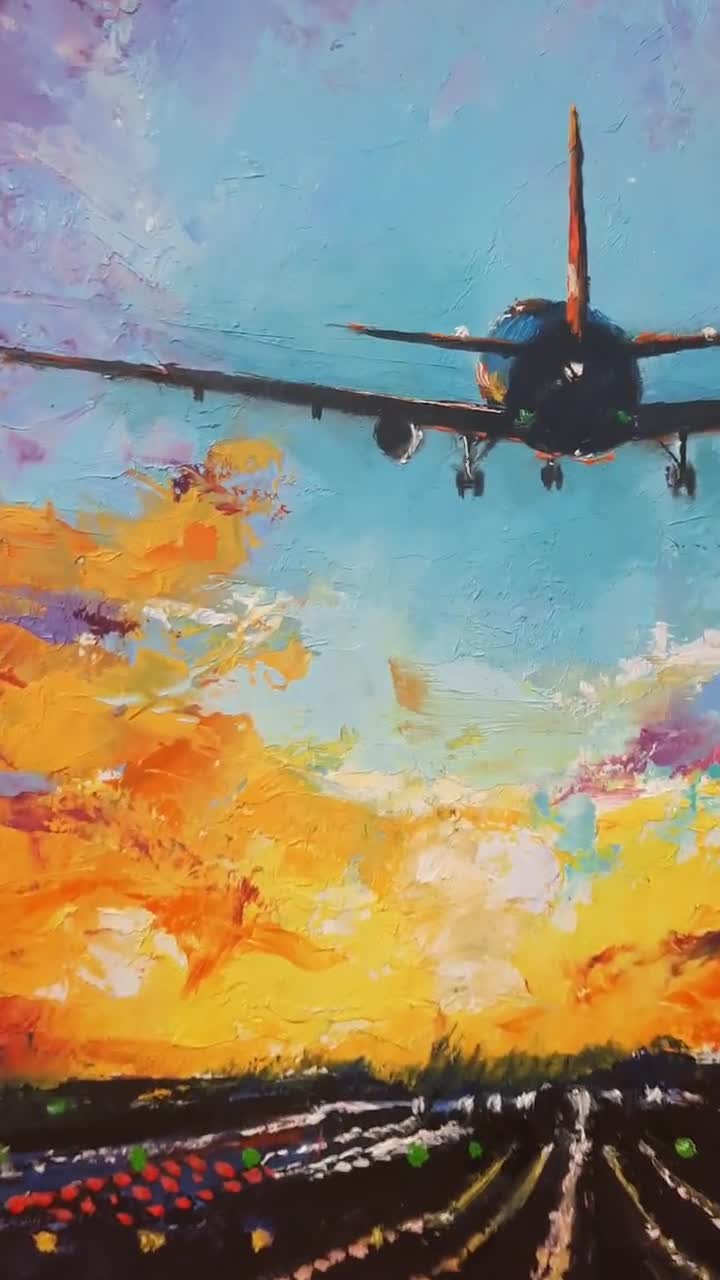 抽象画 飛行機から見える夕焼けの油絵 抽象画 飛行機から見える夕焼け