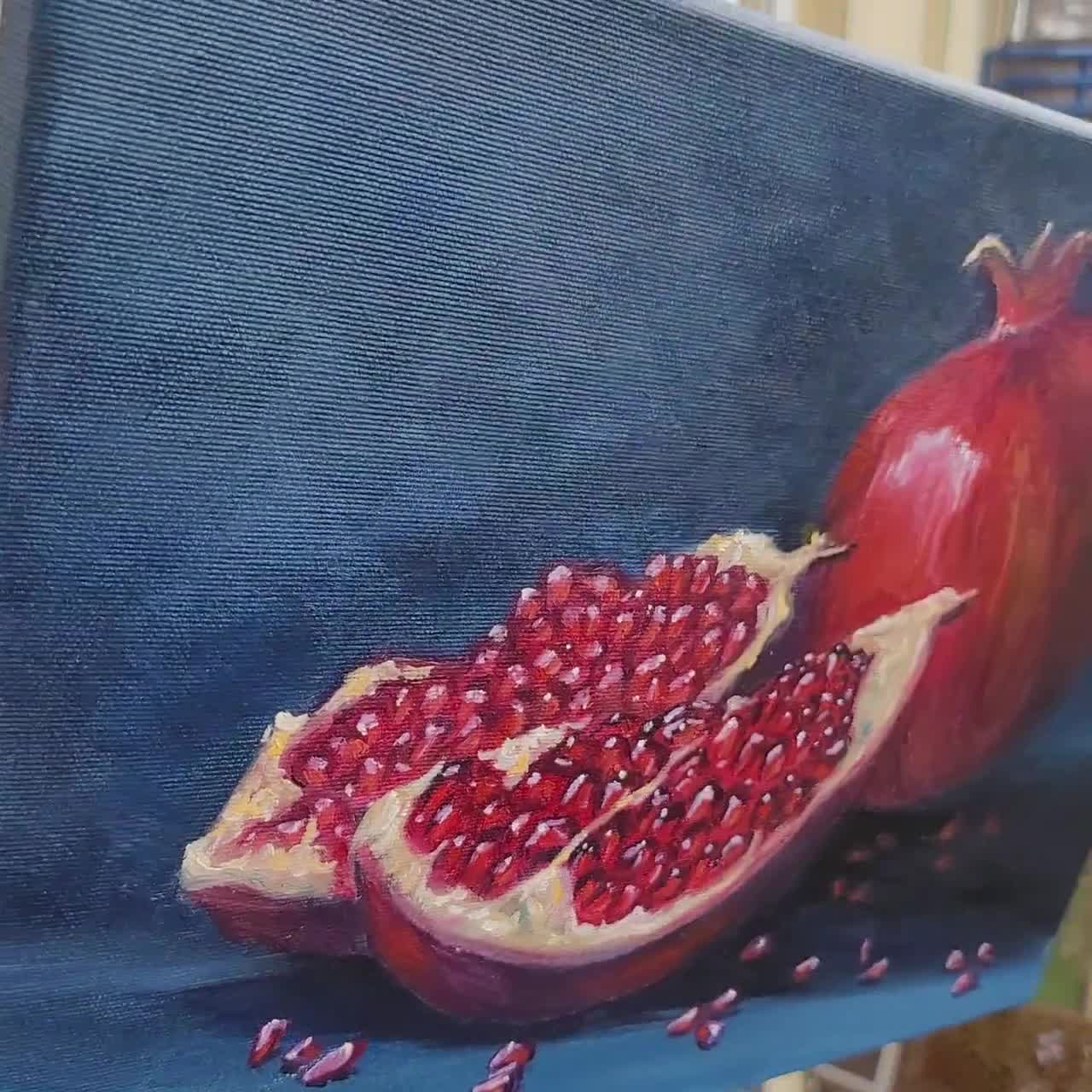 ザクロの絵画 オリジナルアート 油絵 キャンバスアートワーク 12 x 16