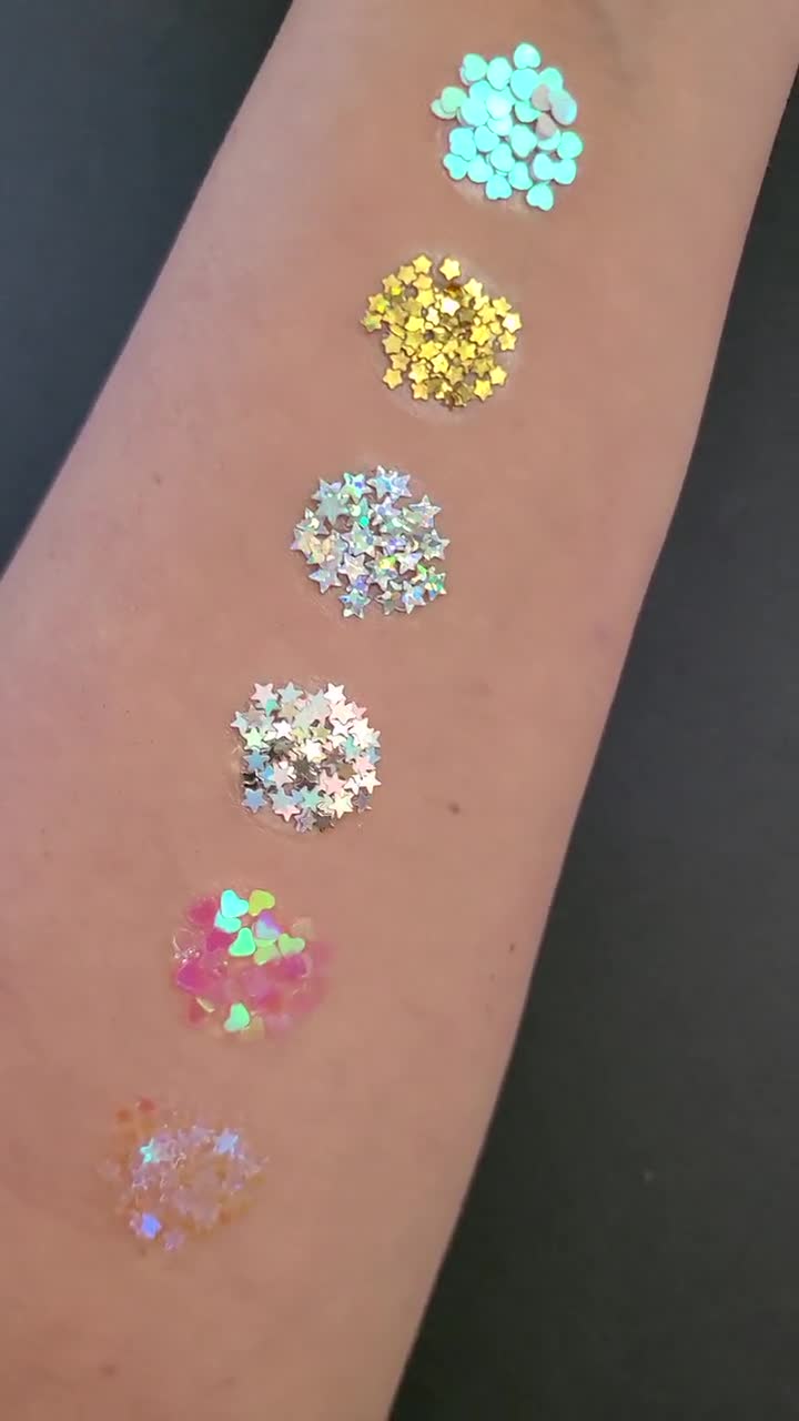 Glitter viso, Glitter corpo, Rave, Festival, Trucco per gli occhi, Capelli,  Stelle, Oro, Olografica, Zecchino, Cosmetici, Sciolto, Editoriale, Allegria,  Euforia -  Italia