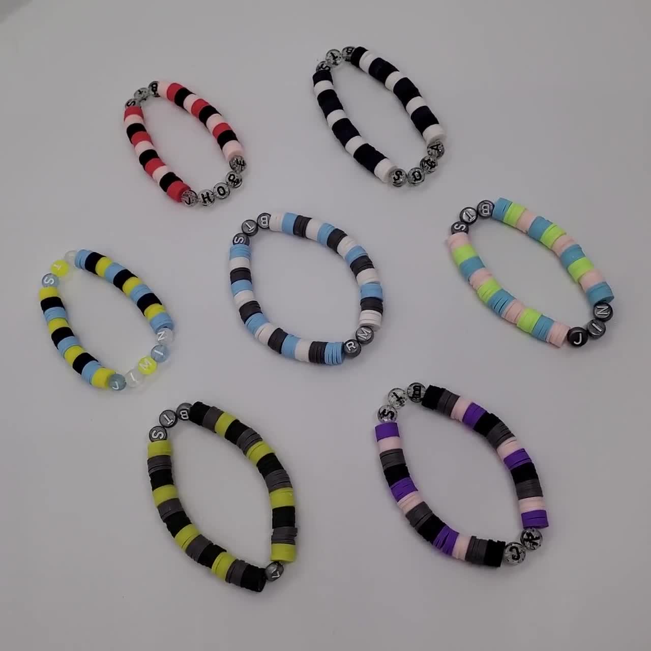 BTS Inspired Bracelet Polymer Clay Disc Beads Alphabet Name Letters  Customizable Korean Kpop Bias Rainbow Colorful Friendship 