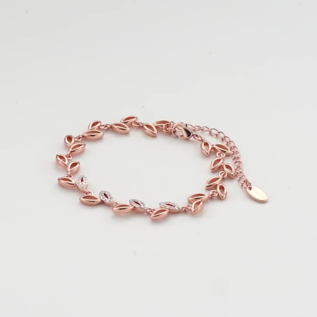 Rose Gold Crystal Leaf Bracelet