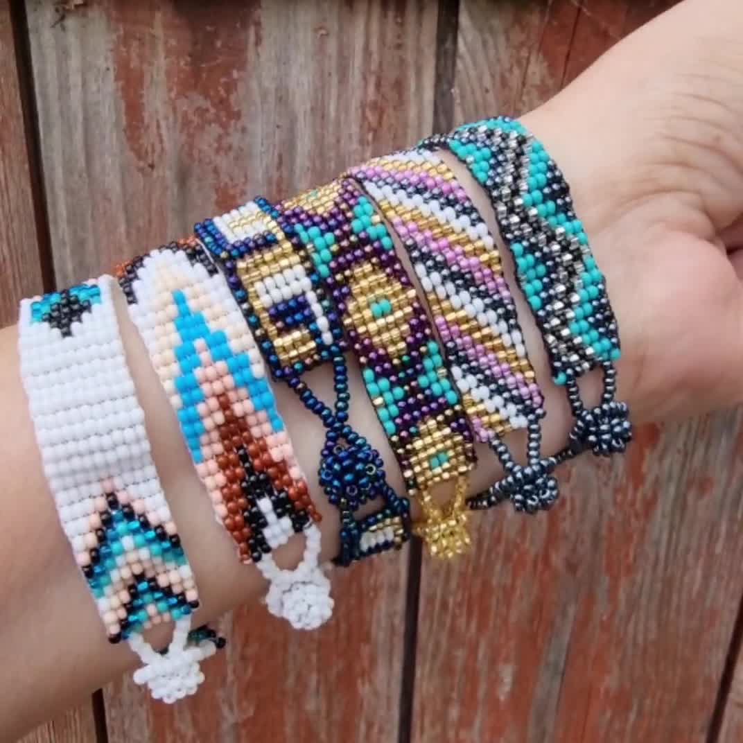 Huichol Native American Inspired Multi-Colored Pink Brown Lavender Beaded Friendship Bracelet, Handmade by Pachamama Native Art | Discovered
