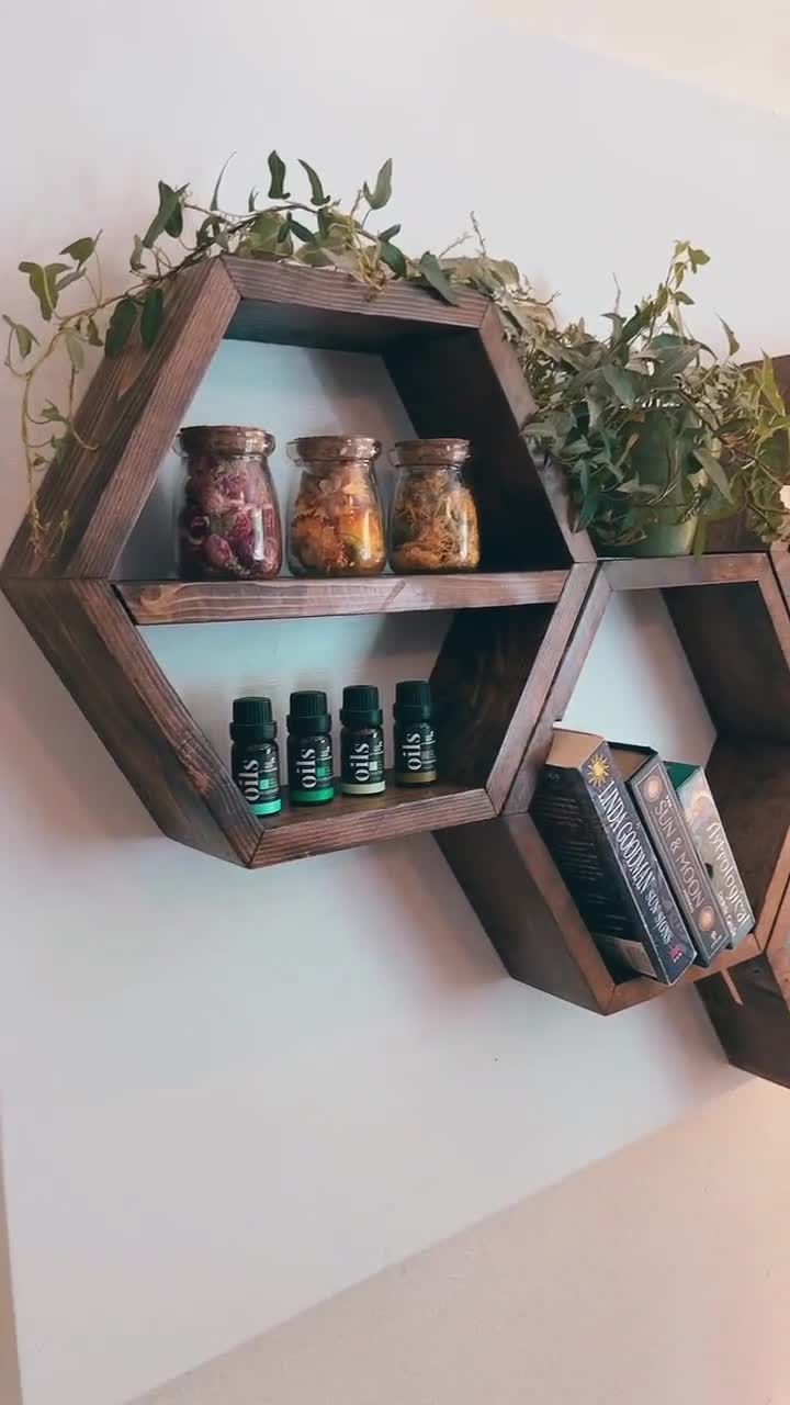 Honeycomb (Hexagon) Shelves, 6 Inches, Handmade from Redwood
