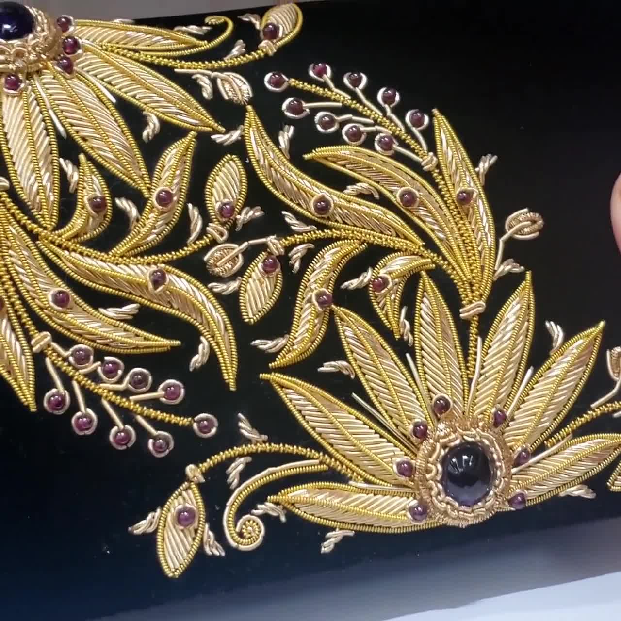 Black Velvet Clutch: Gold Embroidered Evening Bag With Amethysts