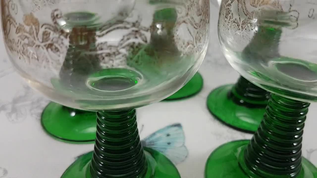 Vintage Alsatian Wine Glasses with Emerald Green Stems - Set of 6 –