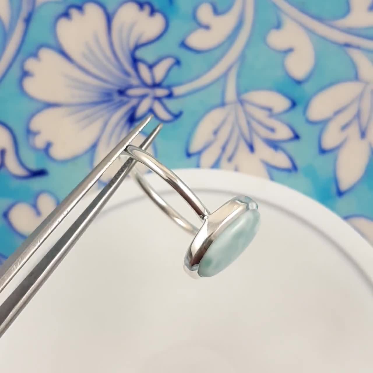 Ocean Blue Larimar Ring, Oval Larimar Ring, Solid 925 Silver Ring