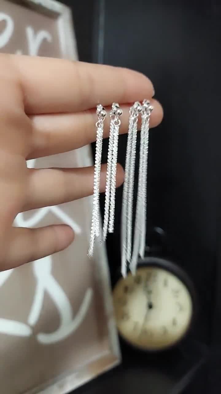925 Silver Star Long Tassel Crystal Earrings Dangle Drop Women Wedding  Jewelry