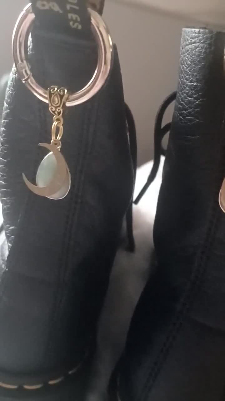 Celestial Moon Boot Charms, Gold Brass, Druzy Stone, Fairycore Shoe Accessories, Set of 2 video poster