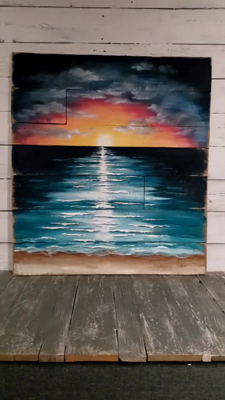 Sunset Ocean Painting on reclaimed wood 27