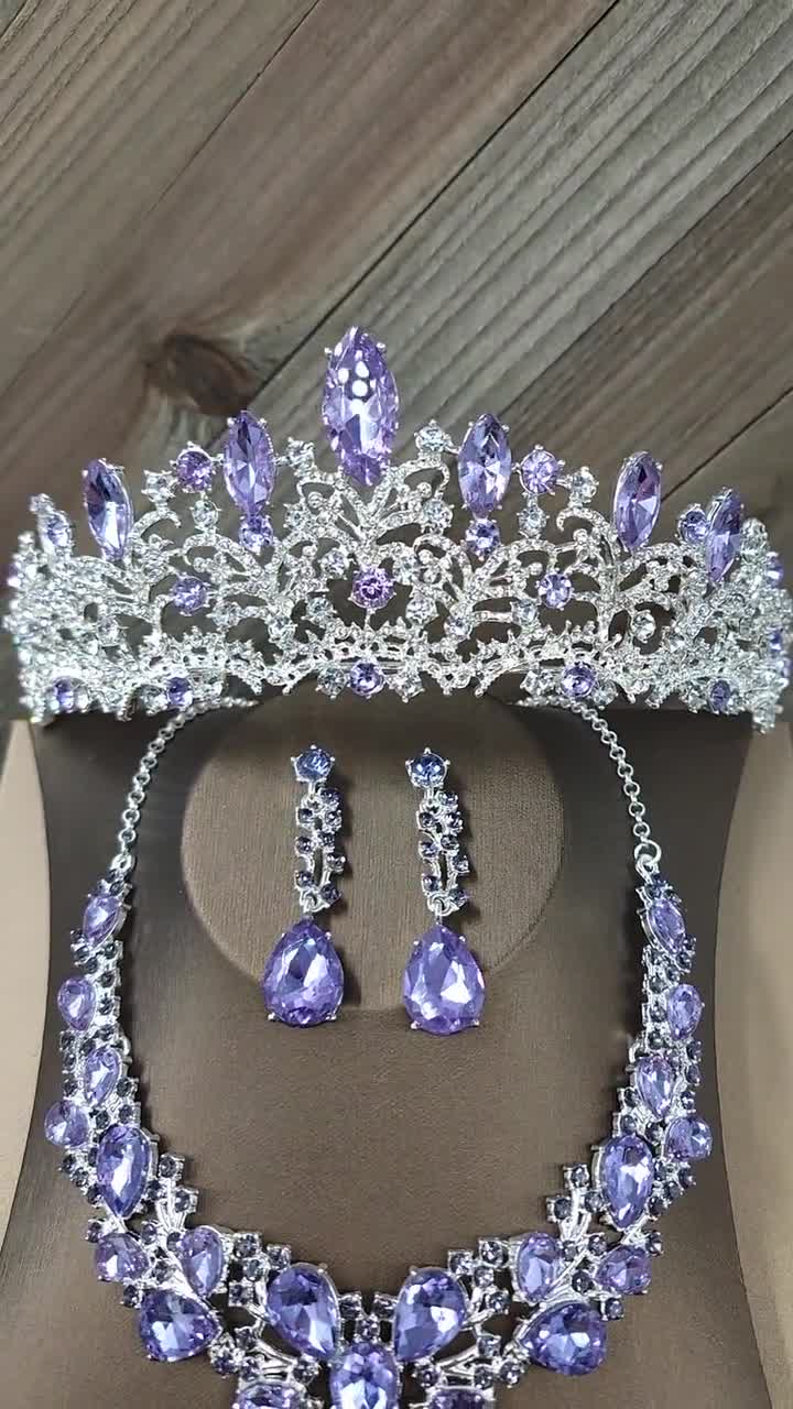 Buy Purple Baroque Crystal Bridal Tiara, Quinceanera Crown, Lavender Tiara,  Necklace and Earrings Wedding Headpiece Purple Crown, Prom Jewelry Online  in India 