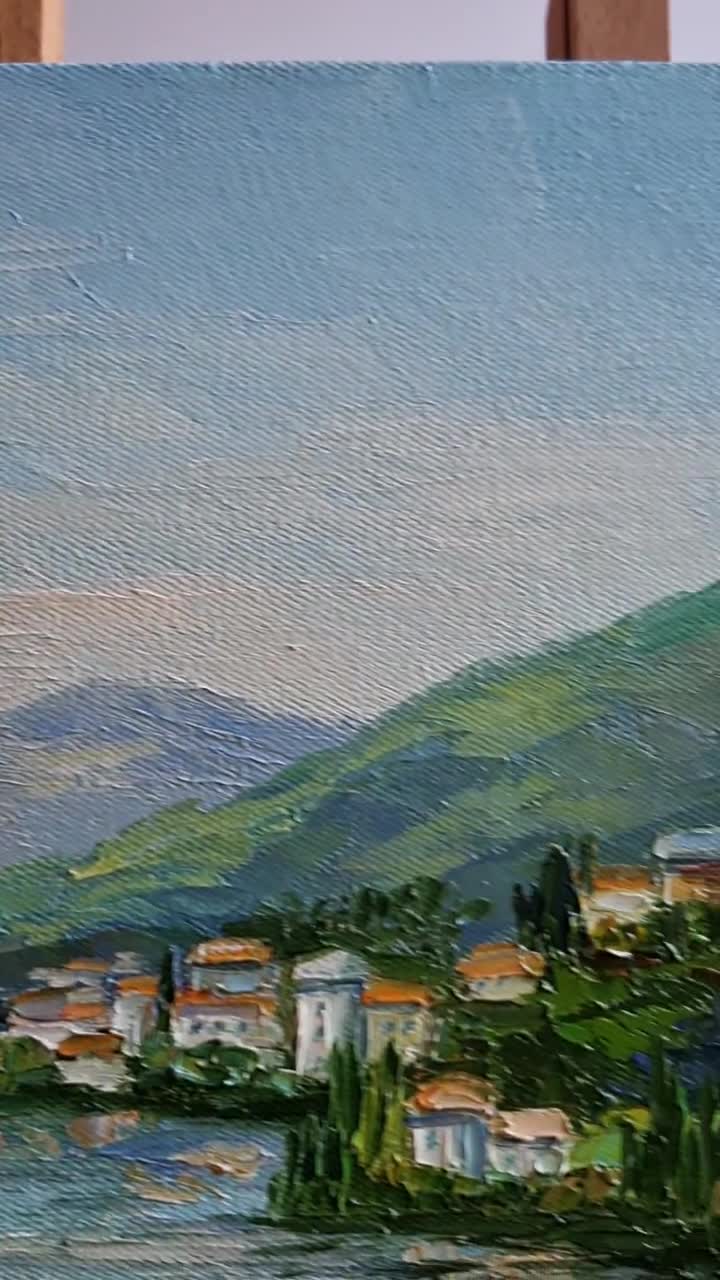 コモ湖の絵画、イタリアの風景画、油絵 13x16 - Etsy 日本