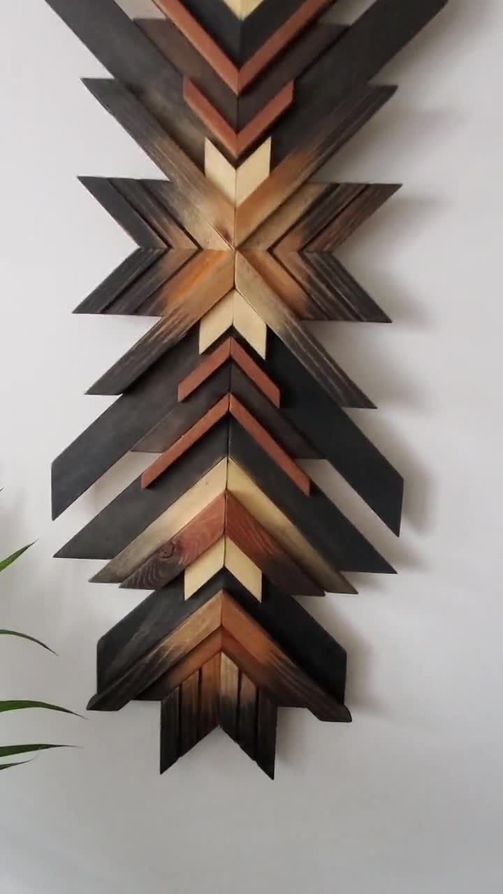 Geometric Wall Art, Wood Wall Art, Large Wooden Mosaic, Dark Wall Decor 