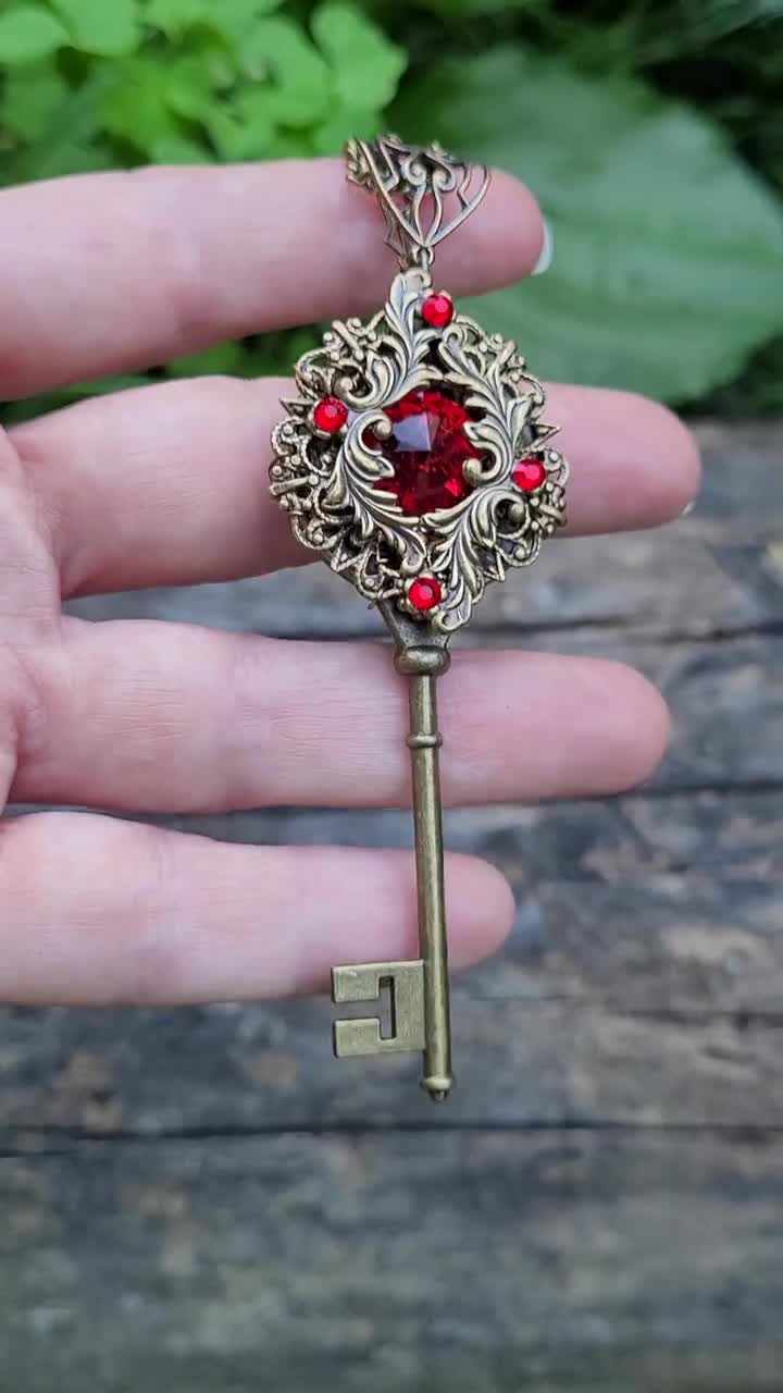 Elvish Fantasy Key Necklace Made With Emerald Swarovski 