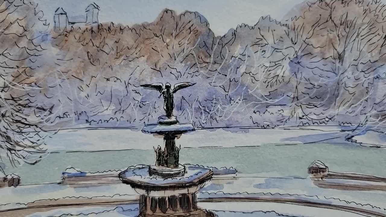 Bethesda Fountain, Central Park, New York City watercolor - Heidi