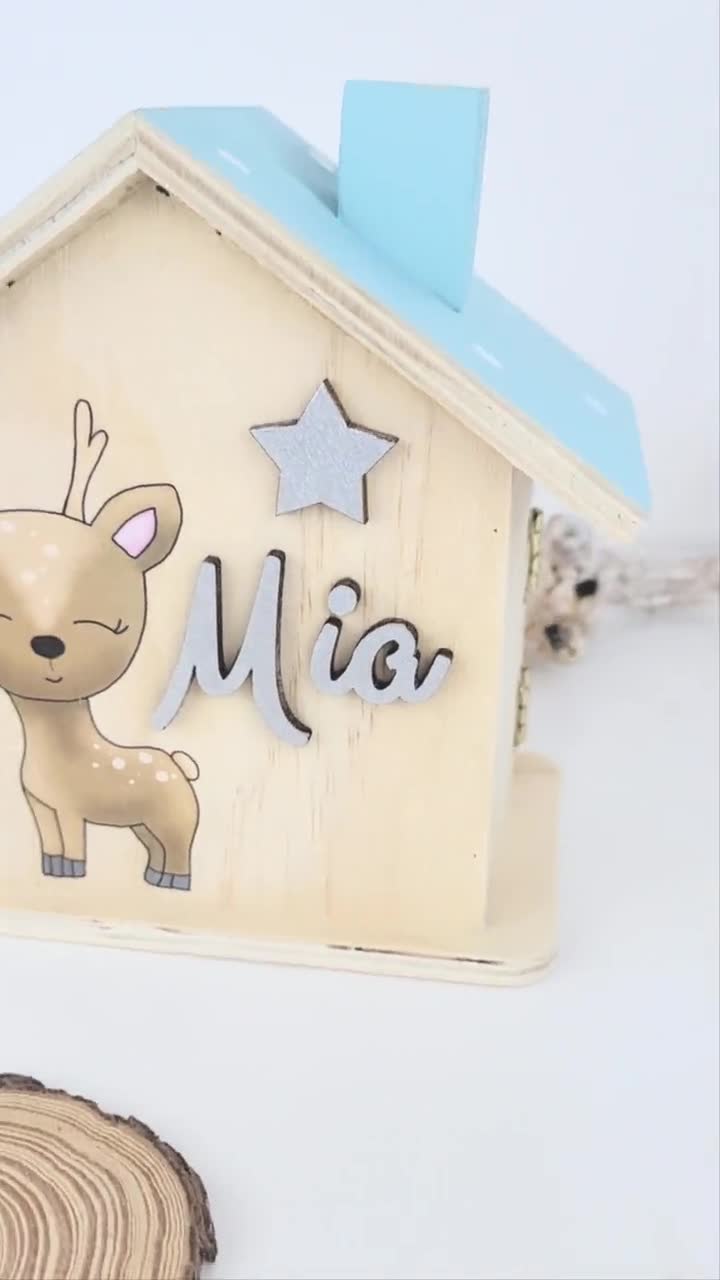 H&W - Hucha para niños, diseño de ciervo, color marrón