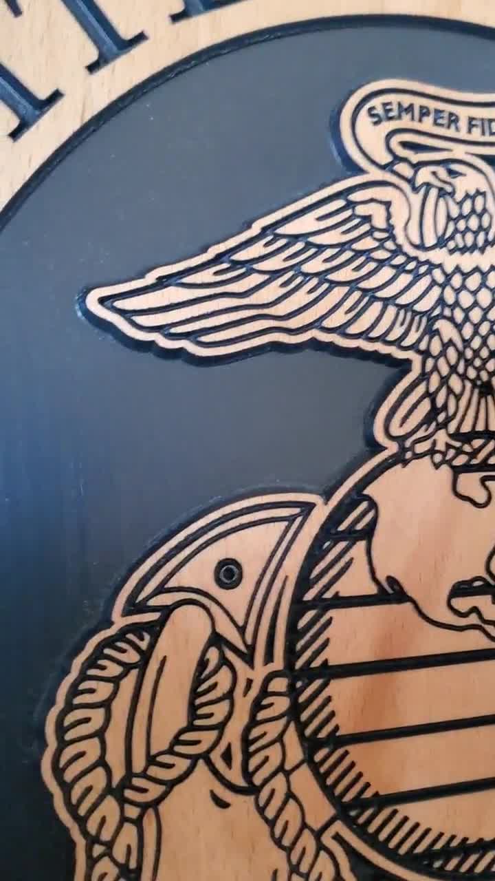 U.S. Marine Corps EGA Wood Carved Plaque, Veteran Wall Art